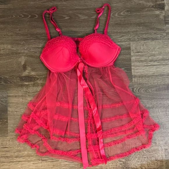 Victoria’s Secret Tops - NWOT Victoria’s Secret Sheer Hot Pink Open Baby Doll Top size 36C